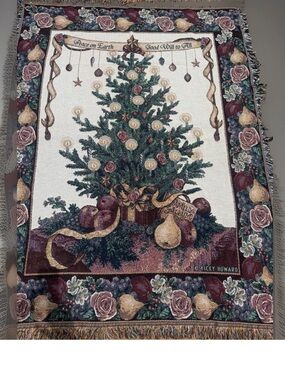 Christmas Tree Tapestry Throw Blanket 48x70” Manual Woodworkers Peace on Earth